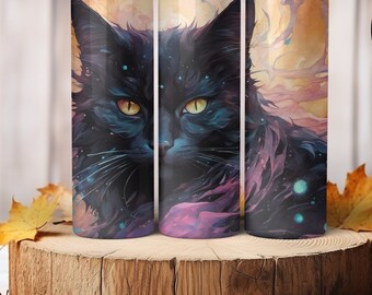 Black Cat Tumbler Halloween Alcohol Ink Design Digital Download PNG 20oz Skinny Tumbler Wrap Bat PNG Tumbler Sublimation Wrap Design