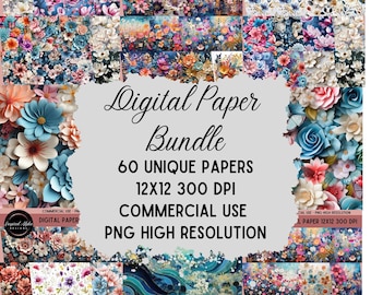 Blooming Flowers Digital Paper: 60 Art Pages for Junk Journals (PDF)