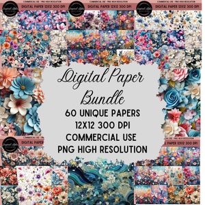 60 Digital Paper Premium Bundle, Digital Bundle, Junk Journal Paper, Printable Paper, Blooming Flowers, Digital Scrapbooking, Commercial Use