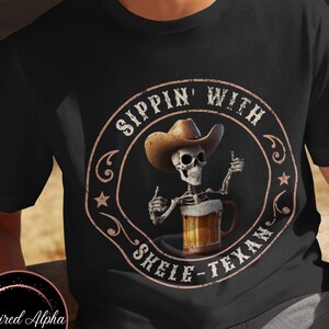 Western Skeleton T-shirt - Funny Skele-Texan Beer Drinker Gift - Unisex Tee Beer Drinker Gift Funny Western themed tee