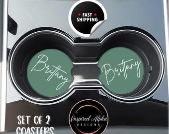 Personalized Ceramic Car Coasters Set of 2, Custom Name Car Accessories