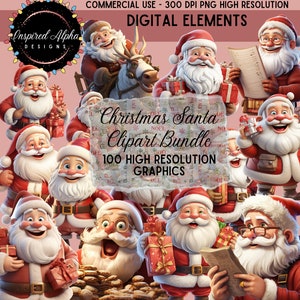 Christmas Santa Claus PNG Mega Bundle: 100+ Unique Original Designs Transparent Clipart PNG, Instant Digital Download Commercial License