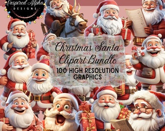 Christmas Santa Claus Clipart: 100+ Cartoon PNG Designs (Commercial License)