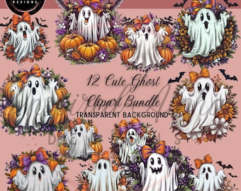 Halloween Ghost Clipart Bundle – Hand-Drawn PNG Designs