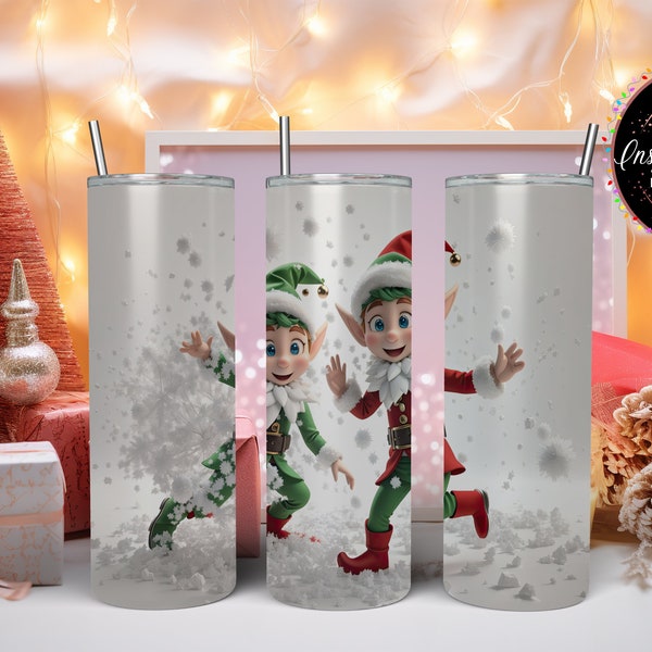 Christmas Tumbler Wrap Digital Download - Funny Elves, High-Res PNG, Commercial Rights, Christmas Tumbler Sublimation Wrap Design