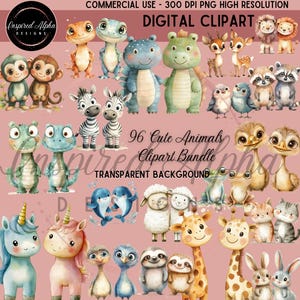 Bundel met dierenillustraties Ark van Noach | 96 aquarel dierenparen | 300 dpi hoge resolutie | Commercieel gebruik voor crafters, POD en sublimatie
