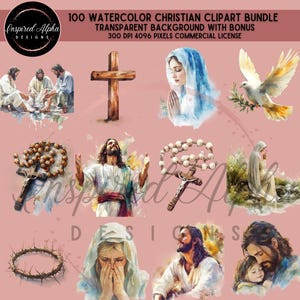 Watercolor Christian Clipart Bundle: Religious PNG Graphics (digital ...