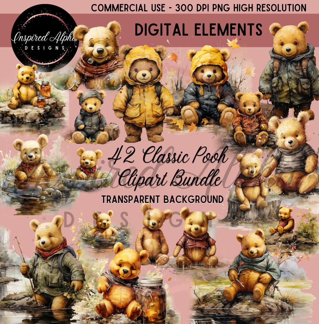 Classic Winnie the Pooh Inspired Clipart Bundle | 42 Watercolor ...