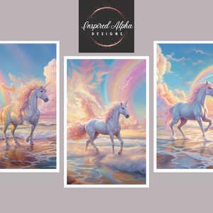 Pastel Unicorn Nursery Prints: AI Art, Set of 10 (Digital Download)