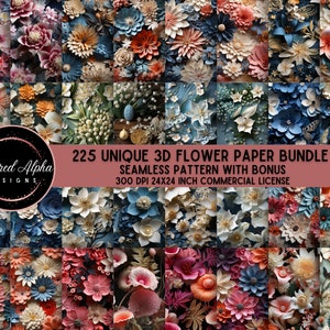 225 3D Floral Digital Papers Mega Bundle - hochauflösende 24x24" PNG Dateien - nahtlose Designs - sofortiger Download - kommerzielle Nutzung