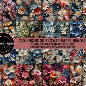 225 3D Floral Digital Papers Mega Bundle - High Resolution 24x24" PNG Files - Seamless Designs - Instant Download - Commercial Use