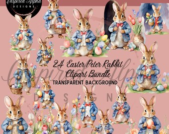 Watercolor Peter Rabbit Easter Clipart | 24 Design Bundle (Digital Download)