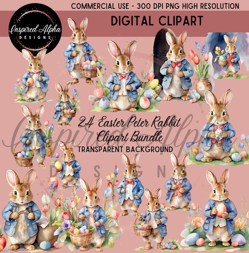 Watercolor Peter Rabbit Easter Clipart | 24 Design Bundle (digital ...
