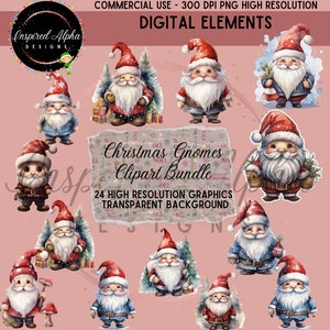 Aquarel kerstkabouters clipartbundel - 24 unieke ontwerpen, hoge resolutie png, instant download, commercieel gebruik
