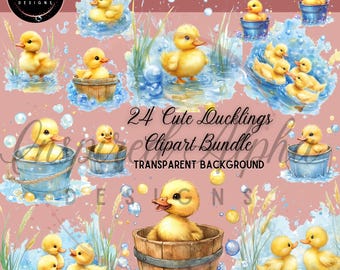 Watercolor Ducklings Clipart Bundle: 24 Adorable Designs (Digital Download)