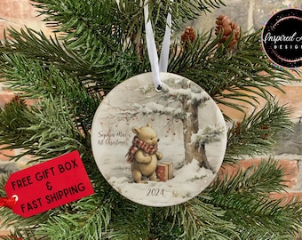 Personalized Classic Winnie the Pooh Inspired Christmas Ornament - Baby&#39;s 1st, 2nd, 3rd, 4th or 5th Christmas, Fast Shipping, Free Gift Box