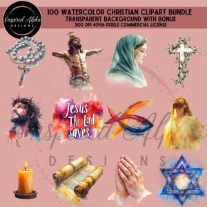 Watercolor Christian Clipart Bundle: Religious PNG Graphics (digital ...