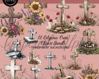 Religious Crosses Clipart - Watercolor & Sketch, Floral Accents, Commercial Use, Instant Download, Bonus Bundle