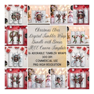 Black Christmas Elves Tumbler Wrap Bundle for 20 oz Skinny - 16 High-Res Designs, Commercial Use, Sublimation Christmas Tumbler Wraps