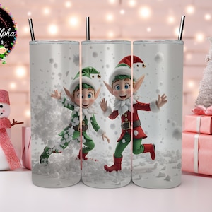 Weihnachten Tumbler Wrap digitaler Download - lustige Elfen, hochauflösende PNG, kommerzielle Rechte, Weihnachten Tumbler Sublimation Wrap Design