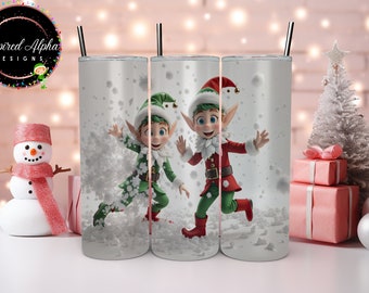 Christmas Tumbler Wrap Digital Download - Funny Elves, High-Res PNG, Commercial Rights, Christmas Tumbler Sublimation Wrap Design