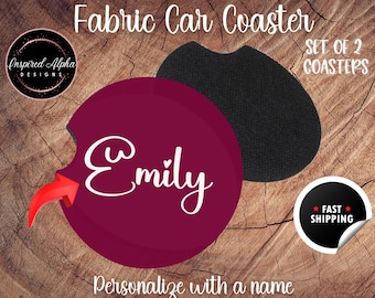 Personalized Car Coasters Set of 2, Neoprene, Custom Name Car Accessories
