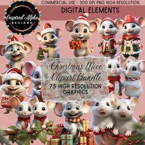 Christmas Mice Clipart Bundle - Over 75 PNGs, High-Quality, Original Artwork, Commercial License, Bonus Graphics, Instant Download