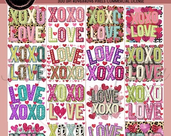 Zestaw do sublimacji Love XOXO PNG: Wzory na Walentynki (do pobrania cyfrowego)