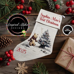 Personalized Winnie the Pooh Christmas Stocking: Baby's First Christmas