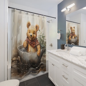 Classic Winnie the Pooh Inspired Watercolor Shower Curtains | Durable Polyester 71&quot; x 74&quot; | Perfect for Pooh Decor Lovers