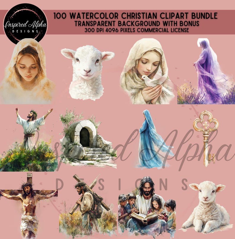 Watercolor Christian Clipart Bundle: Religious PNG Graphics (digital ...