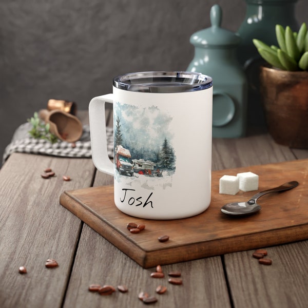 Camping in the Mountains Outdoor Travel Mug with Lid Insulated Stainless Steel Cup Custom Family Trip Mug Personalized Gift for Family