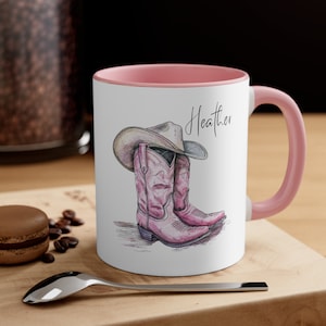 Custom Cowgirl Boot Mug Western Gift for Wife Bachelorette Party Gift Nashville Bach Party Gift Personalized Name Gift for Fiance Pink