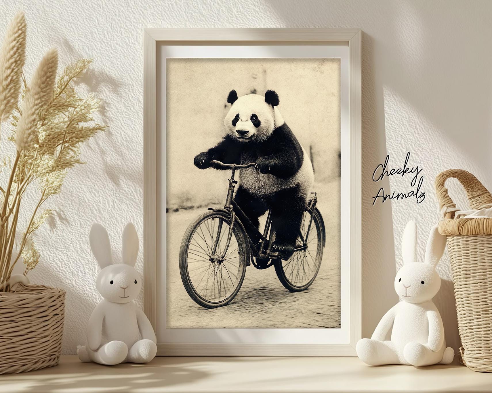 Panda on Bike Art Print: Funny Retro Animal Photo (digital