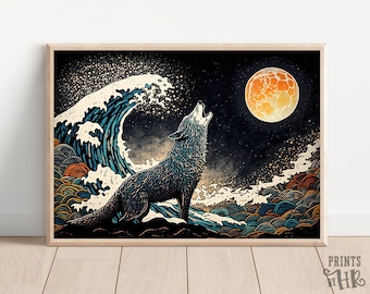 Wolf Howling at Moon Art Print: Stylish Animal Wall Decor (Digital Download)
