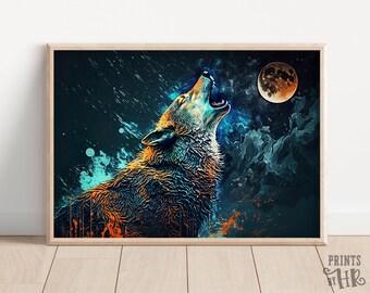 Wolf Howling at Moon Art Print: Stylish Animal Wall Decor (Digital Download)