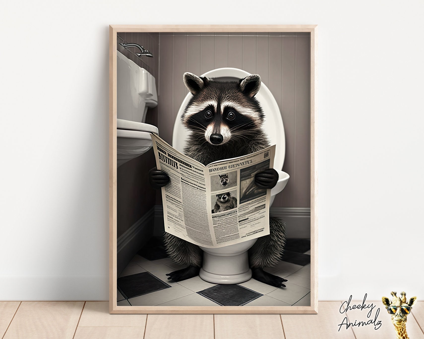 Raccoon Sitting on the Toilet Reading a Newspaper Funny - Etsy Canada