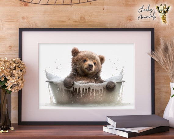Funny Bear Cub Bath Art Print, Bathroom Decor (digital Download