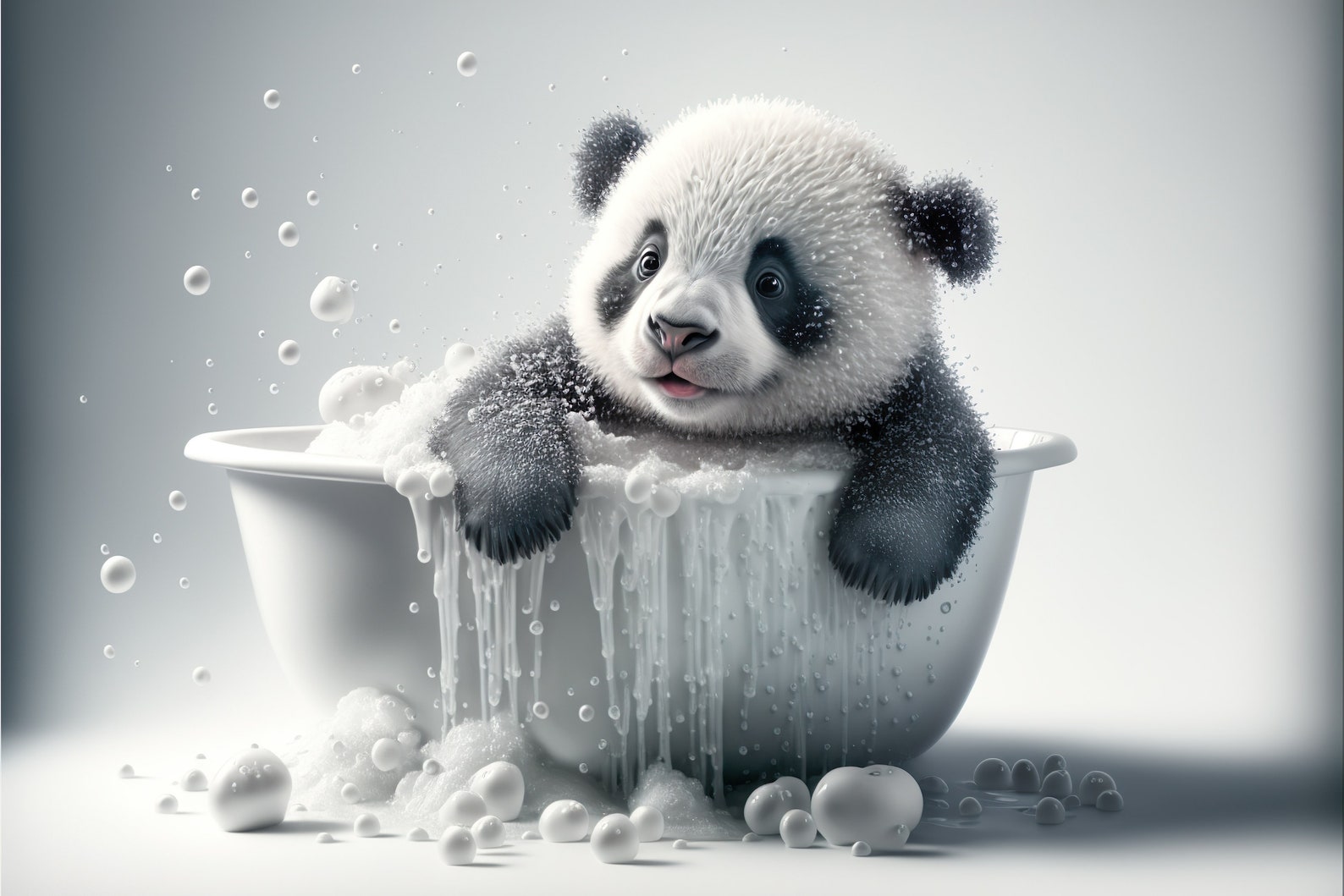 Funny Panda Bear in Bathtub Art Print: Bathroom Wall Decor (digital ...