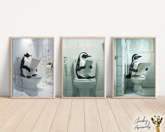 Set Di 3 Poster Artistici Da Parete Con Pinguino E Amici – Stampe Divertenti Per Bagno, Camera Da Letto O Soggiorno (30,5x40,6 Cm)