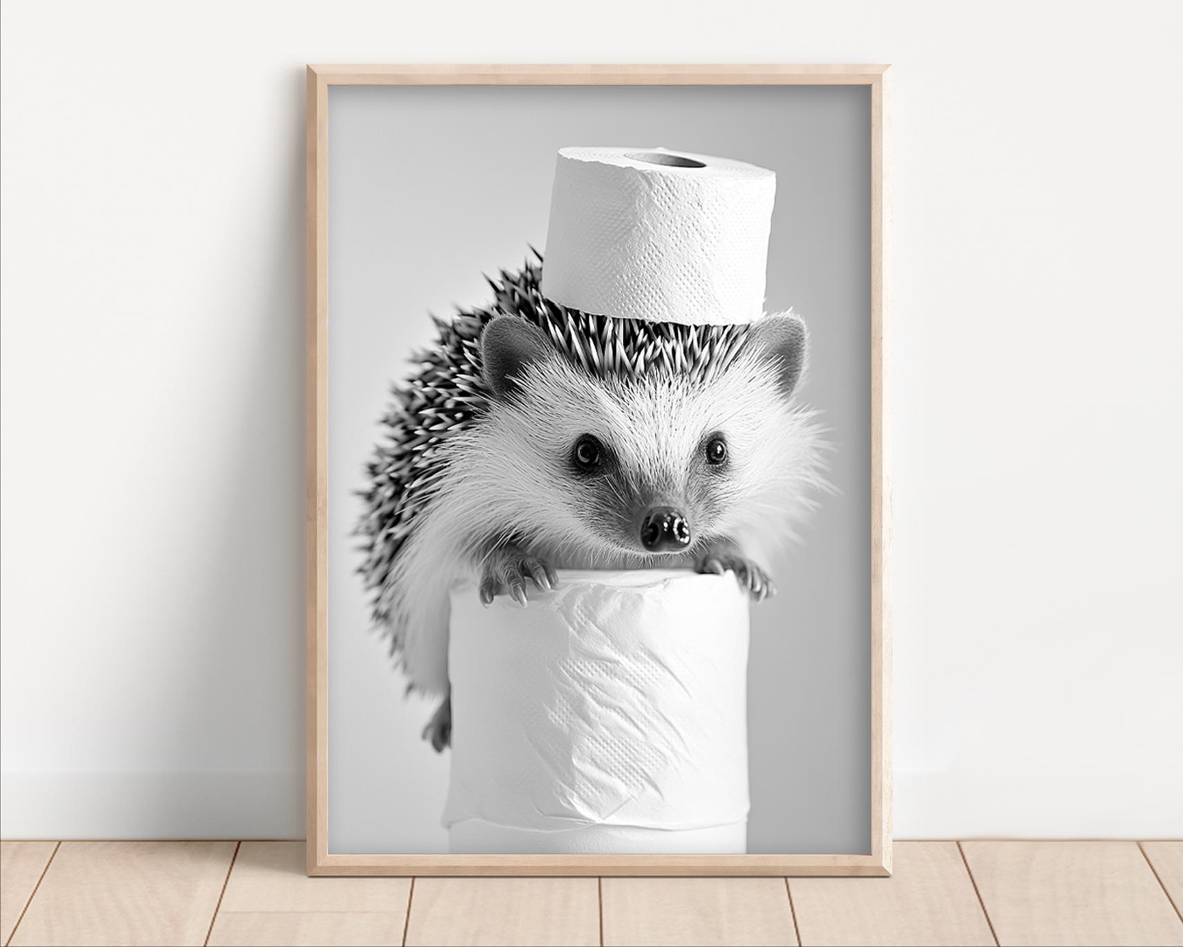 Funny Hedgehog Bathroom Print: Vintage Toilet Paper Roll Art (digital ...