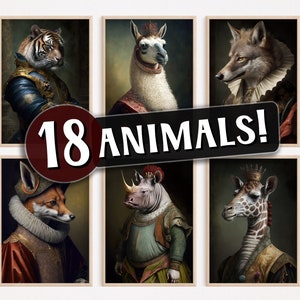 Aristocratic Animals, Big Bundle, Funny Animal Wall Art, Renaissance Animal Painting, Quirky Animal Art, Home Decor, Printables, AI Created