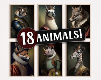 Animaux aristocratiques, gros lot, art mural animal drôle, peinture animalière de la Renaissance, art animalier excentrique, décoration d'intérieur, imprimables, créé par l'IA