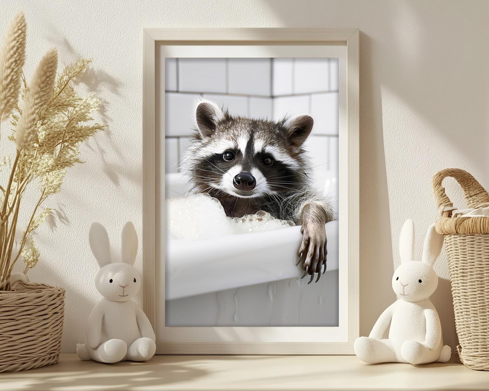 Funny Raccoon in Bathtub Wall Art, Cute Bathroom & Laundry Room Decor ...