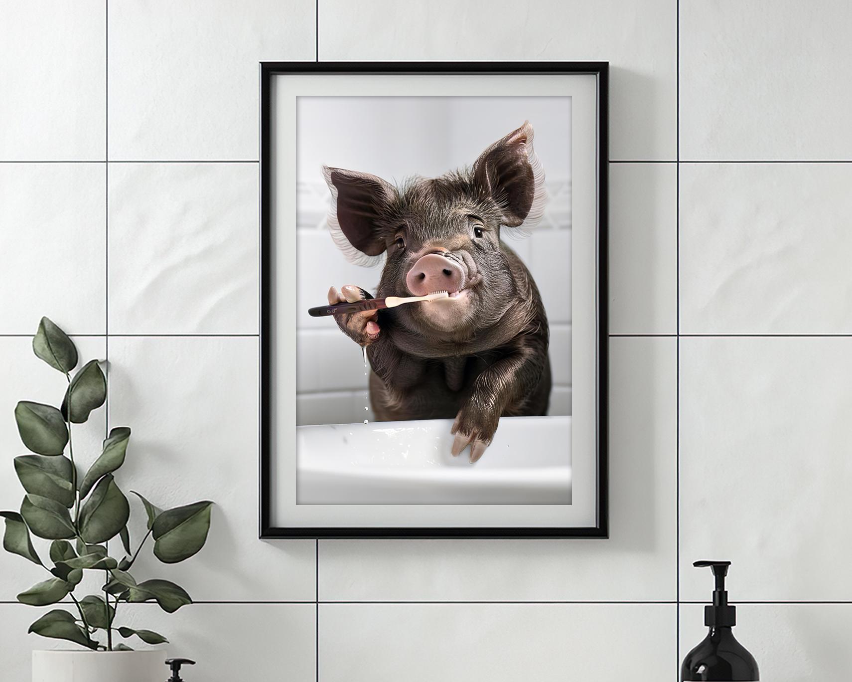 Niedliche Schweine-Figur Aus Kunstharz – Sitzend Mit WC-Design, 6x4x7 Cm, Rosa/weiß – Lustiges Ornament Für Schreibtisch, Regal Oder Als Geschenk