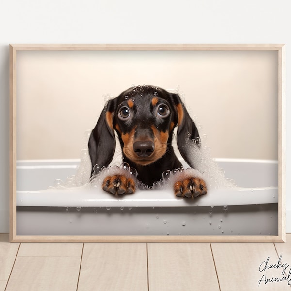 Dachshund Bathroom Art Print Funny Dog in Bathtub Wall Etsy UK