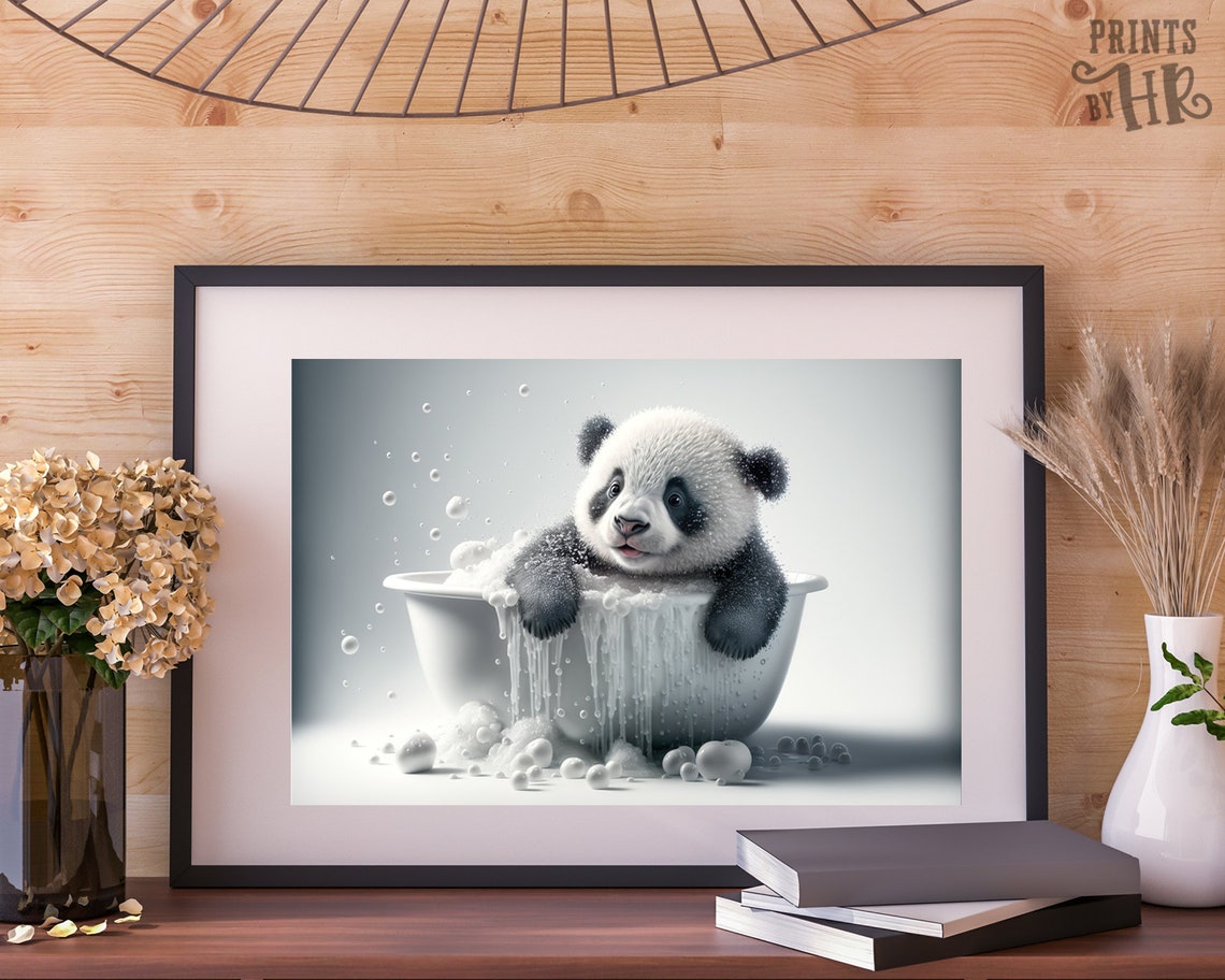 Funny Panda Bear in Bathtub Art Print: Bathroom Wall Decor (digital ...