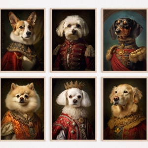 Aristocratic Dog Bundle, Funny Animal Wall Art, Renaissance Dog Portrait, Quirky Animal Art, Dog Humor, Home Decor, Printables, AI Art
