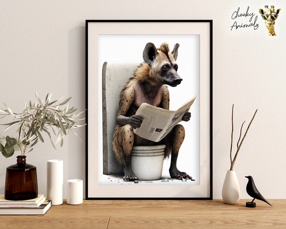Funny Hyena Bathroom Print: Toilet Newspaper Art (digital Download