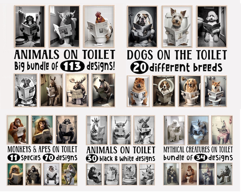 The Whole Shop Mega Bundle, 900 Designs, Funny Animal Wall Art, Funny